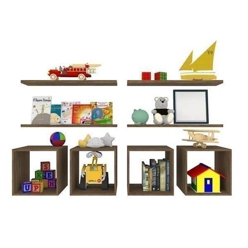 Conjunto com 4 Nichos e 4 Prateleiras Harte Bramov Móveis Ameixa Negra