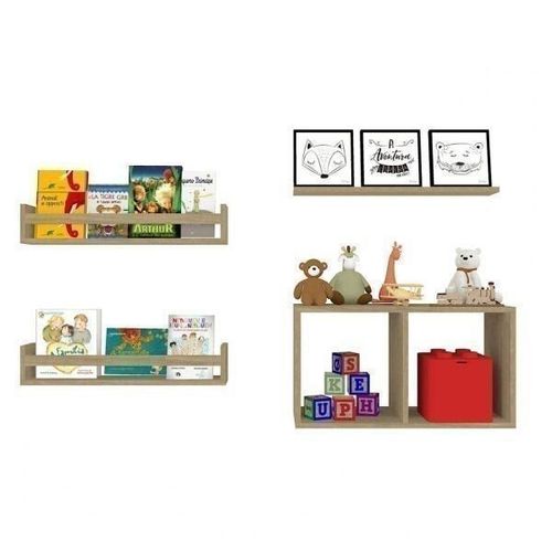 Conjunto com 1 Nicho e 3 Prateleiras Trini Bramov Móveis Carvalho Mel