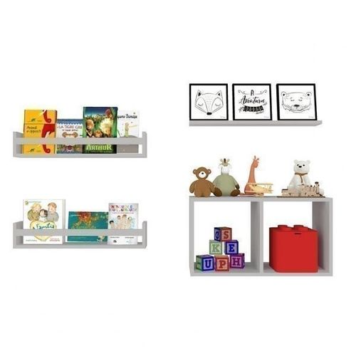 Conjunto Infantil com 1 Nicho e 3 Prateleira Trini Bramov Móveis Cinza Cristal
