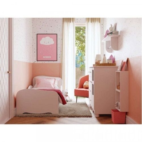 Conjunto Quarto Infantil 1 Mini Cama 1 Cômoda 2 Nichos e 1 Prateleira Espresso Móveis Branco