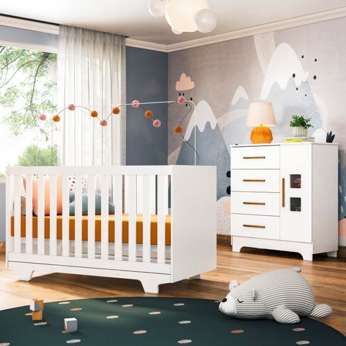 Quarto de Bebê 100% MDF com Berço Mini Cama Life e Cômoda Fly Branco