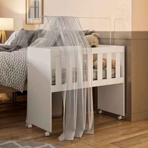 Mini Berço 100% MDF com Colchão 5 em 1 Ariel Branco