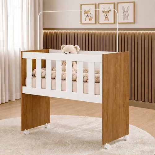 Mini Berço 100% MDF com Colchão 5 em 1 Ariel Branco/Ypê