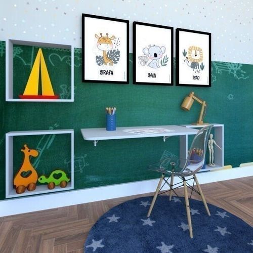 Conjunto com 1 Mesa Dobrável 60cm e 3 Nichos Bramov Móveis Cinza Cristal