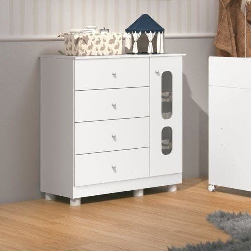 Cômoda Sapateira 4 Gavetas 1 Porta Katatau Móveis Reller Branco Brilho