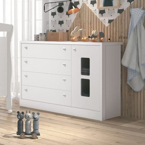 Cômoda Infantil Sapateira Joãozinho 1 Porta 4 Gavetas Móveis Reller Branco Fosco