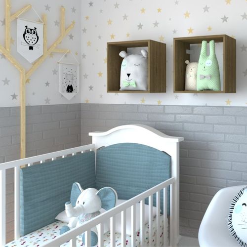 Conjunto com 2 Nichos Quarto Infantil Bramov Móveis Carvalho Mel