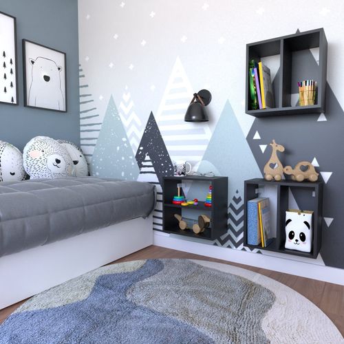 Conjunto 3 Nichos Prateleira para Quarto Infantil Bramov Móveis Preto