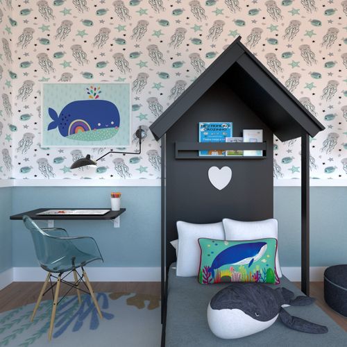 Quarto Infantil Cama Helena e Mesa Dobrável KitCubos Espresso Móveis Preto