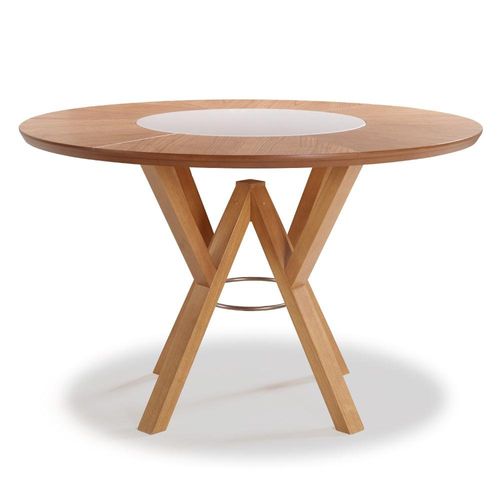 Mesa de Jantar Redonda 120cm com Vidro Giratório no Tampo Casatema Amendoa