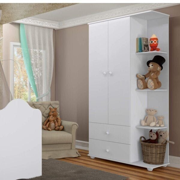 Guarda-Roupa Infantil com Cantoneira 2 Portas 2 Gavetas Branco
