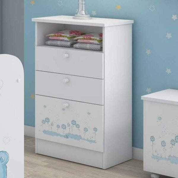 Cômoda De Bebê 2 Gavetas 1 Porta Kids Móveis Branco/Azul