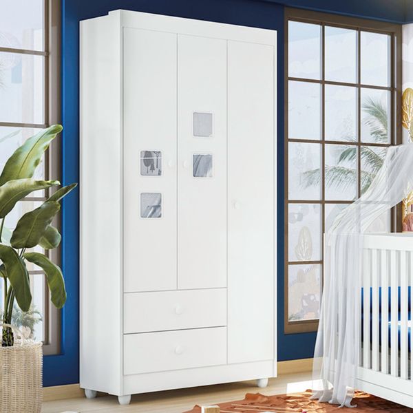 Guarda Roupa de Bebê 100% MDF 3 Portas 2 Gavetas Life Branco