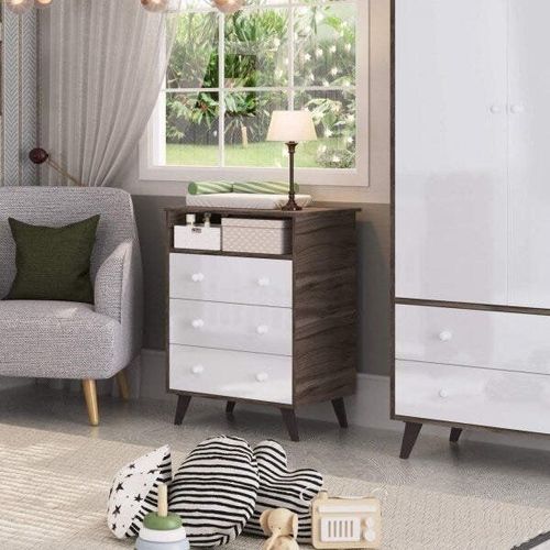 Cômoda Infantil 3 Gavetas Retrô 2041 Carvalho/Branco