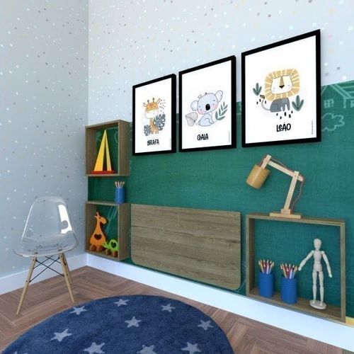 Conjunto com 1 Mesa Dobrável 60cm e 3 Nichos Bramov Móveis Carvalho Mel