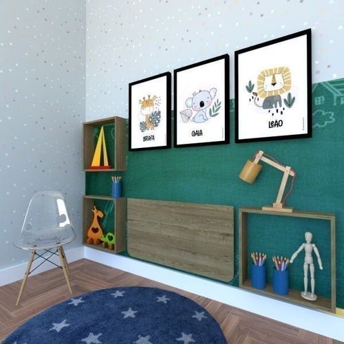 Conjunto com 1 Mesa Dobrável 80cm e 3 Nichos Bramov Móveis Carvalho Mel