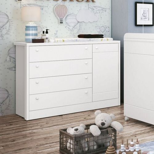 Cômoda Infantil Sapateira 4 Gavetas 1 Porta Bonny Móveis Reller Branco