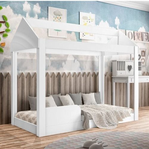 Cama Montessoriana Infantil 160cm Casinha Montessoriana Crystal J&A Móveis Branco Branco