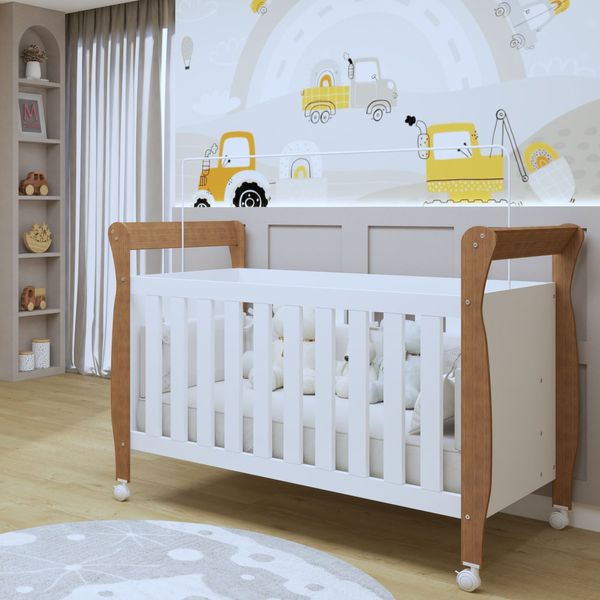 Berço Mini Cama 100% MDF Slim Branco/Madeirado Ypê