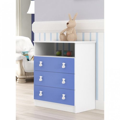 Cômoda de Bebê 3 Gavetas 1 Nicho Arco-Íris Azul/Branco Branco/Azul
