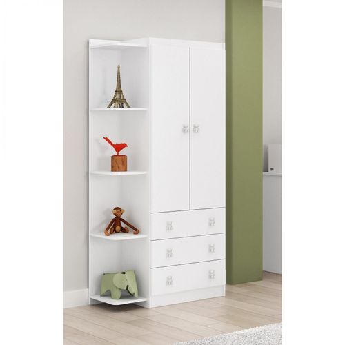 Guarda Roupa de Bebê Arco-Íris com Canto 2 Portas 3 Gavetas Branco Branco