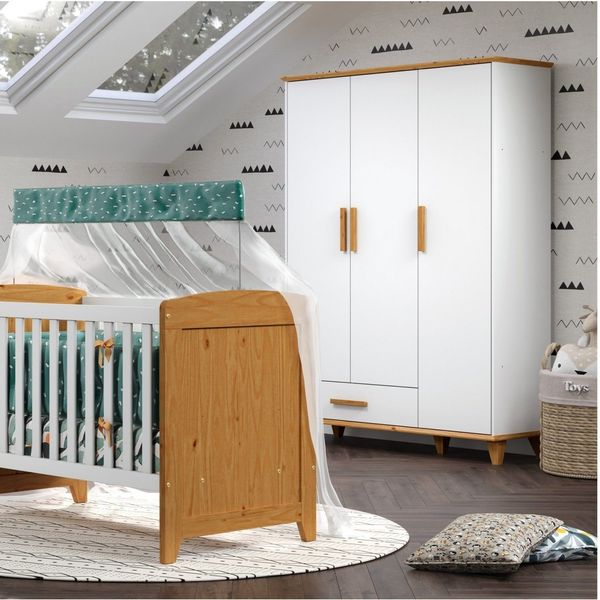 Guarda-Roupa Infantil 3 Portas 1 Gaveta Candy Branco / Imbuia