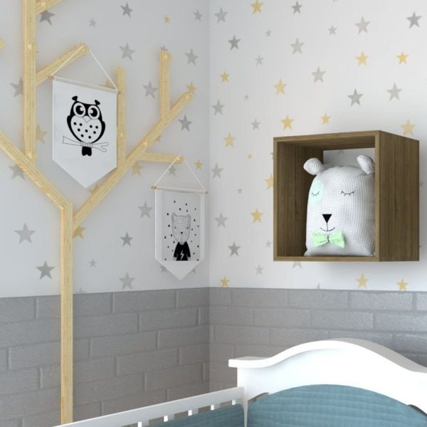 Nicho para Quarto Infantil KitCubos Carvalho Mel