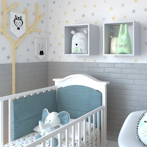 Conjunto com 2 Nichos Quarto Infantil Bramov Móveis Cinza Cristal
