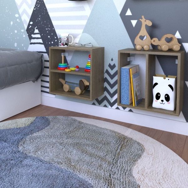 Conjunto 2 Nichos Prateleira para Quarto Infantil Carvalho Mel