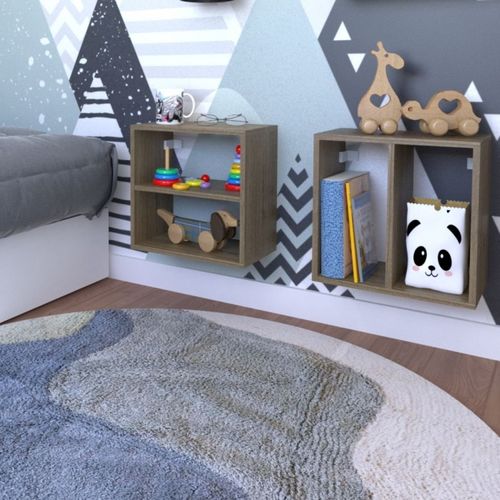 Conjunto 2 Nichos Prateleira para Quarto Infantil Bramov Móveis Carvalho Mel