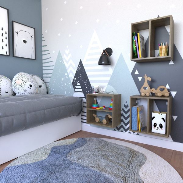 Conjunto 3 Nichos Prateleira para Quarto Infantil Carvalho Mel