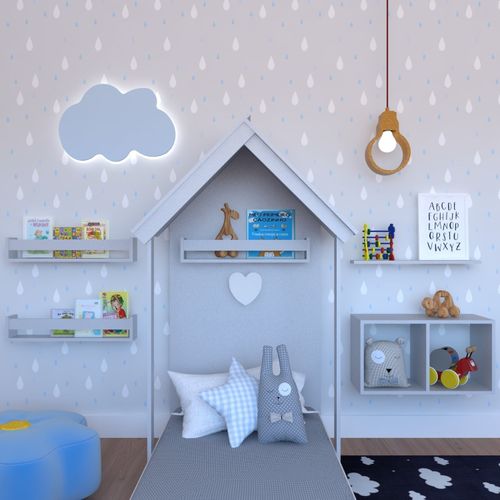 Quarto Infantil Cama Nicho Prateleira e Revisteiros Bramov Móveis Cinza Cristal