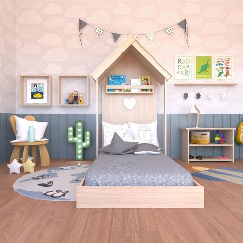 Quarto Infantil Cama Banqueta 2 Nicho e Prateleira Bramov Móveis Geneve