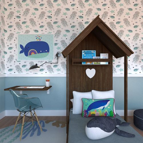 Quarto Infantil Cama Helena e Mesa Dobrável KitCubos Espresso Móveis Ameixa Negra