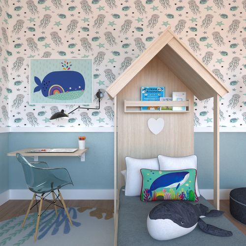 Quarto Infantil Cama Helena e Mesa Dobrável KitCubos Espresso Móveis Geneve