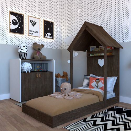 Quarto Infantil com Cama e Armário Espresso Móveis Ameixa Negra