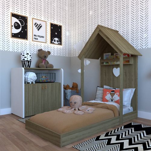 Quarto Infantil com Cama e Armário Espresso Móveis Carvalho Mel