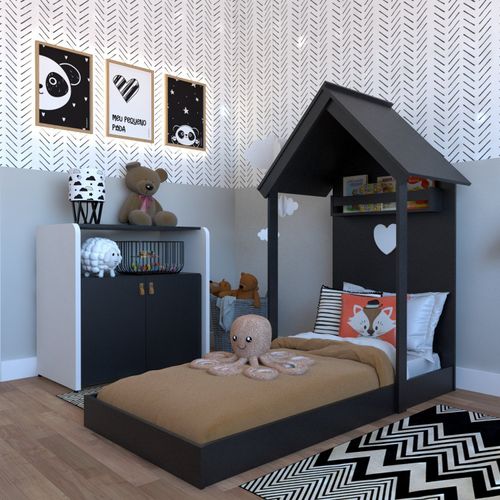 Quarto Infantil com Cama e Armário Espresso Móveis Preto