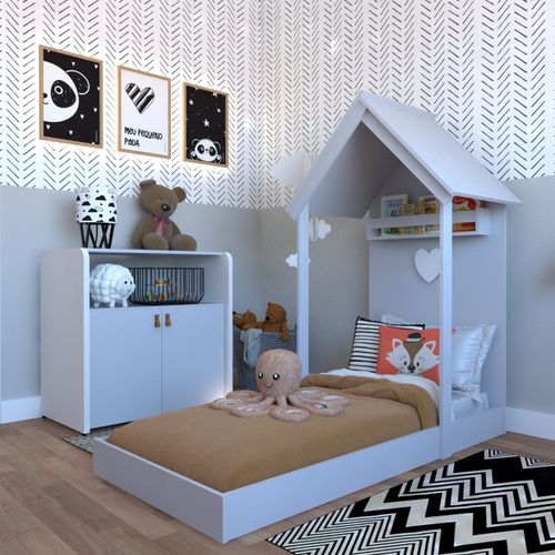 Quarto Infantil com Cama e Armário Espresso Móveis Cinza Cristal