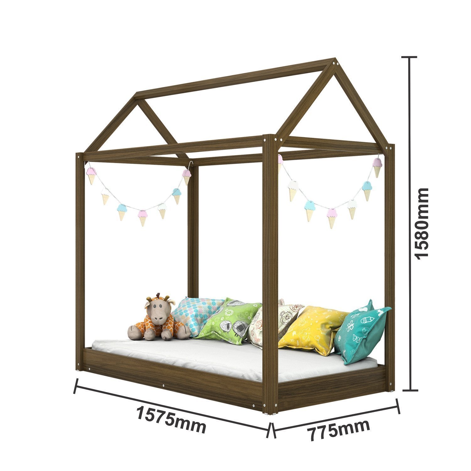 Cama Montessoriana Infantil Estilo Cabana Com Colchão 158 cm Completa Moveis