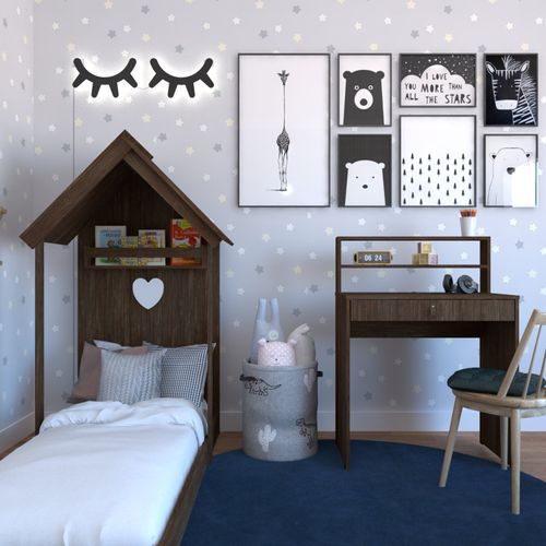 Conjunto Infantil com Cama e Escrivaninha Bramov Móveis Ameixa Negra