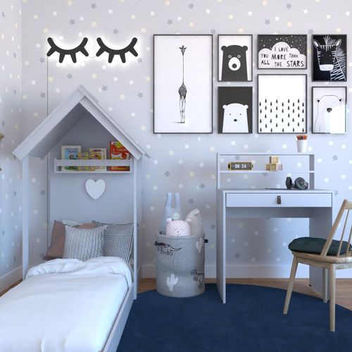 Conjunto Infantil com Cama e Escrivaninha Bramov Móveis Cinza Cristal