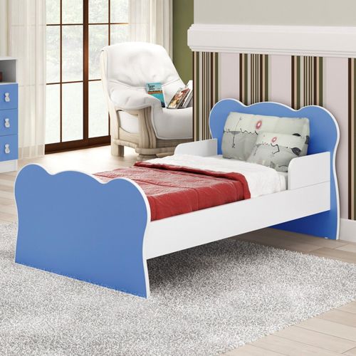 Mini Cama Infantil com Proteção Lateral Arco-íris DJD Móveis Azul/Branco