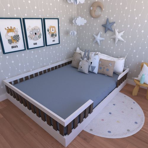 Cama Infantil Montessoriana Casal Cori Yescasa Branco/Ameixa Negra
