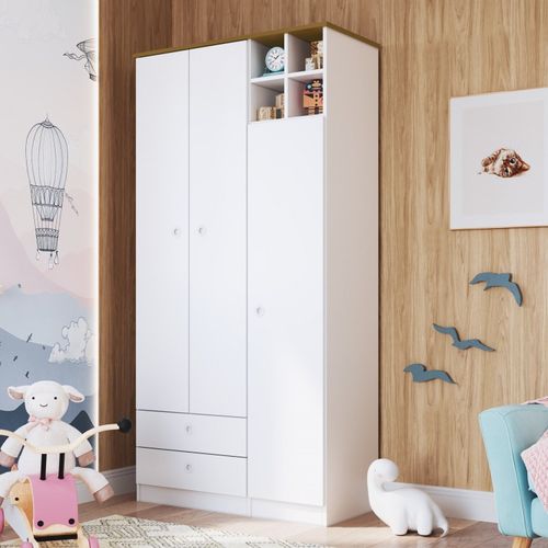 Guarda Roupa Infantil 3 Portas 2 Gavetas House Art In Móveis Branco