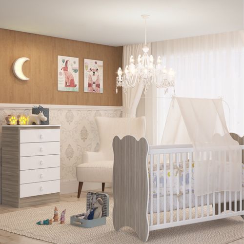 Quarto de Bebê Completo 1 Berço 1 Cômoda Pirulito Móveis Percasa Fresno/Branco