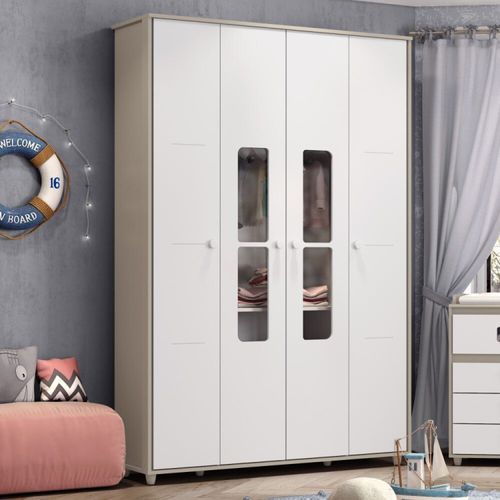 Guarda Roupa Infantil 4 Portas 2 Gavetas Pula-pula Henn Cristal/Branco