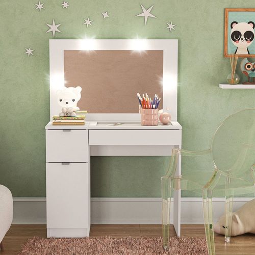 Penteadeira Infantil Camarim com Espelho e Porta Objetos Chiloé Politorno Branco