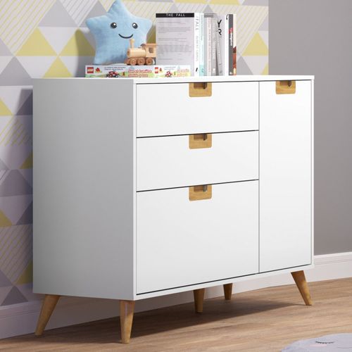 Cômoda Infantil 1 Porta 3 Gavetas Caring Serpil Baby Branco/Carvalho