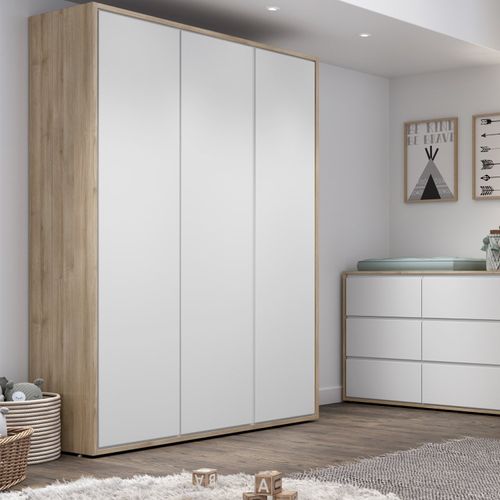 Guarda Roupa Solteiro 3 Portas 3 Gavetas 160cm Wood Divicar Branco/Carvalho Treviso